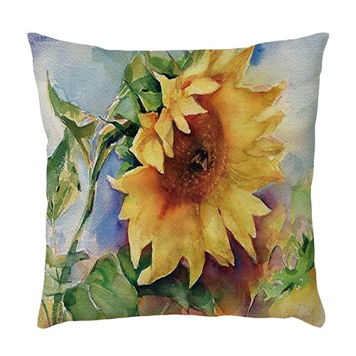 Cotton Linen Home Car Decorative Pillow Case Sofa Waist Cushion Cover Sunflower - Picture 54 of 60