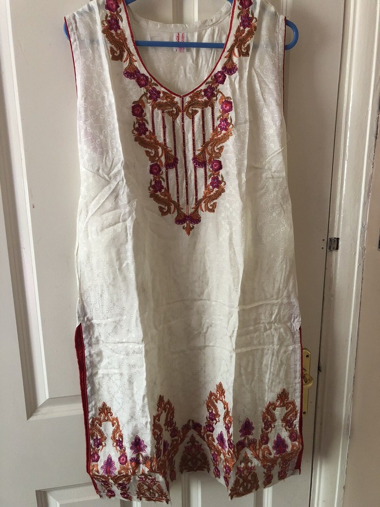 Pakistanais Indien imprimé brodé Costume en lin cousu Shalwar Kameez Salwar