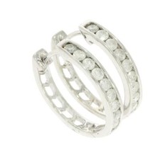 Hoop Earrings Natural Diamond I1 G 1.01Carat 14K White Gold Channel Set 0.80Inch