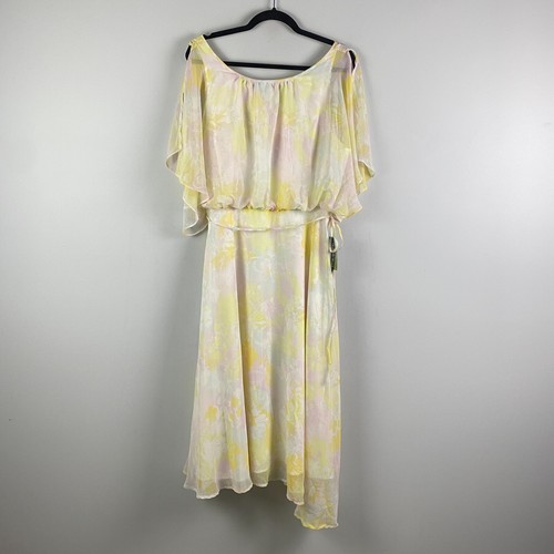 ModCloth Flutter of Flattery Midi Yellow Pink Floral Dress Size Large