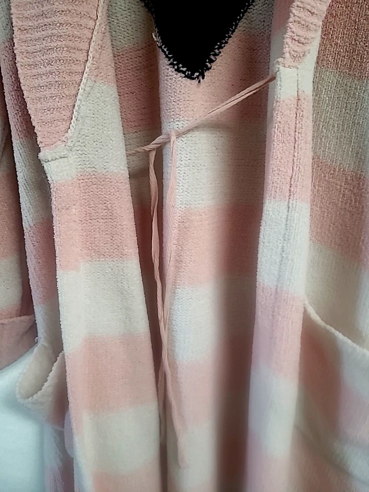 Bata Betsy Johnson Talla Pequeña Rosa Blanca Rayas Suave Ligera Bolsillos con Cinturón Foto 4 de 4