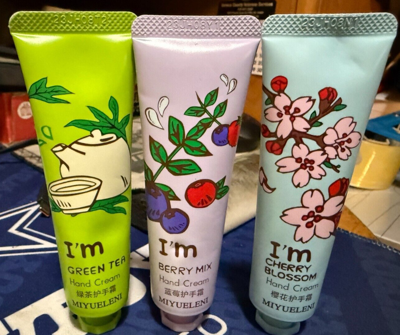 MIYUEENI-3 Pack Hand Cream-GREEN TEA-CHEERY BLOSSOM-BERRY-1.