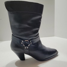 DINGO VINTAGE Harness Boots w/2.5" Heels Womens 8 M Black Slouch