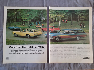 1967 VTG Original Magazine Ad CHEVROLET Car 2PG Only for '68 Different Wagons