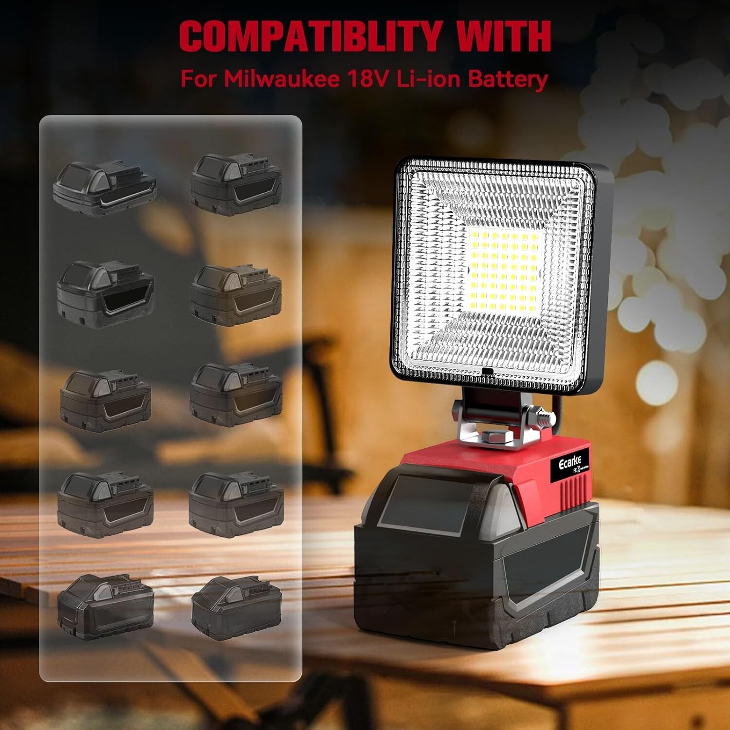 Ecarke Led Work Light Job Site Lighting for Milwaukee 18V Battery,M18 Work