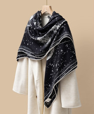 70 Cashmere  30 Silk Wrap Scarf compass Print Double Face Print Shawl 51" new