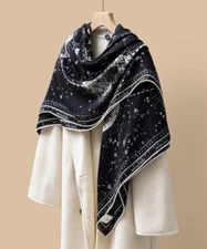 70% Cashmere & 30% Silk Wrap Scarf compass Print Double Face Print Shawl 51" new