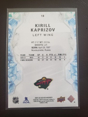 2021-22 Kirill Kaprizov Green Foil Upper Deck Ice Hockey Minnesota Wild - Picture 2 of 2