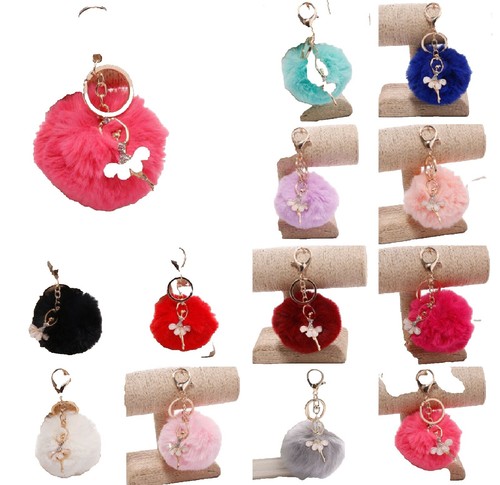 Pom Pom Keychains Cute Faux Rabbit Fur Ball Pom Pom Keychain Colorful Soft Plush Pompoms Car Key Ring Handbag Purse Charm, Black, 8cm - Foto 13