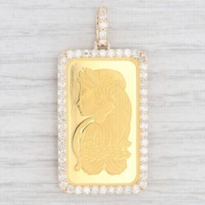 2Ct Round Lab Created Diamond Fortuna Bar Pendant 14k Yellow Gold Plated Silver