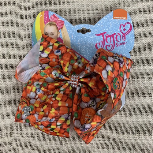 Jojo Siwa Halloween Orange Candy Pumpkin Eyeball Witchy Scary Hair Bow Clip Blk - Picture 2 of 3