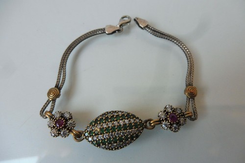 Élégant, Très Beau, Ancien Bracelet, 925 Argent Avec Sol Pierres - Photo 1/6