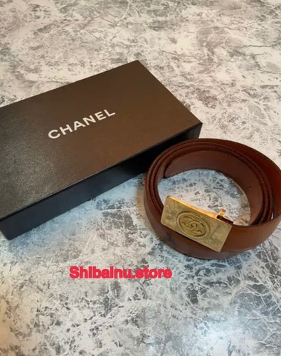 CHANEL Leather Belt COCO Mark SIZE 105 