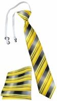 Tigertie Kinderkrawatte + Einstecktuch In Gelb Gold Silber Anthrazit Gestreift