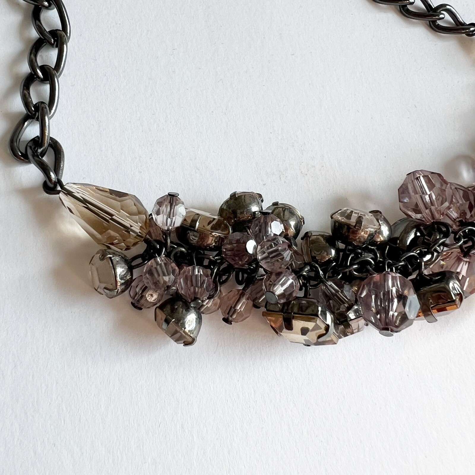 Loft multicolor beaded statement necklace gunmeta… - image 6