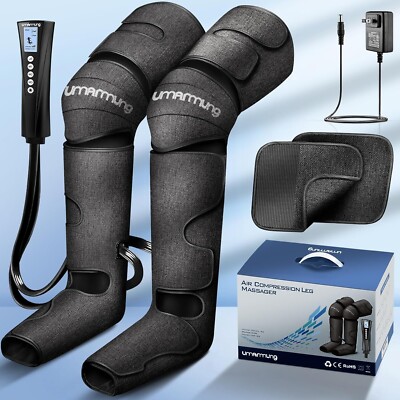 Air Compression Massager w/ Heat for Legs, Feet with Calf/Thigh Extender