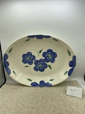 Pier 1 Large Serving Dish White With Blue Flowers And Green Leaves 15”X 11.5”