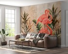 3D Flamingo and Tropical Tree Pattern Wipeable Wallpaper