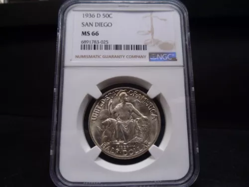 1936-D MS66 San Diego Commemorative Half Dollar NGC Certified Gem - White