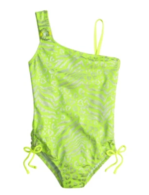 NWT Justice Girls Neon Lime Animal Foil Halter Swimsuit 8H 10H Plus Size Husky - Image 1 of 2