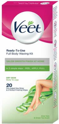 Veet Wax Ready to Use Full Body Waxing Strips Dry Skin 20 Stripes 