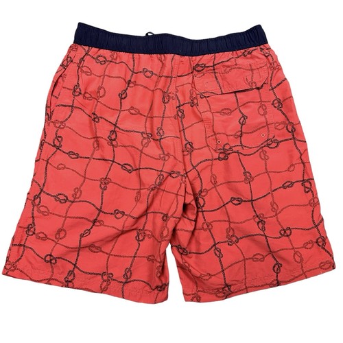 LL Bean Swim Trunks Mens Sz Medium Lined Shorts Red Drawstring 9” Inseam Knots - Picture 2 of 9