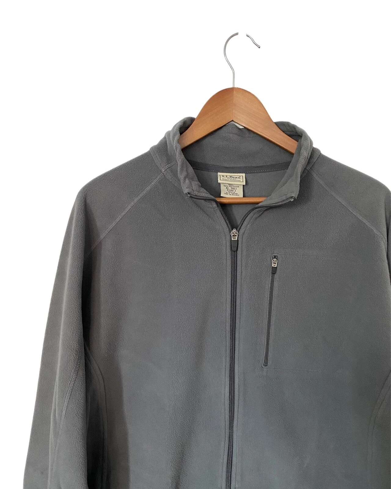 LL Bean Fleece Jacket Mens X Large XL Tall Gray Full Zip Lightweight Pockets