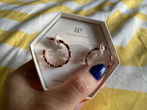 Bomb Party Earrings ER82642 Open My Heart CZ Rose gold plating hoops