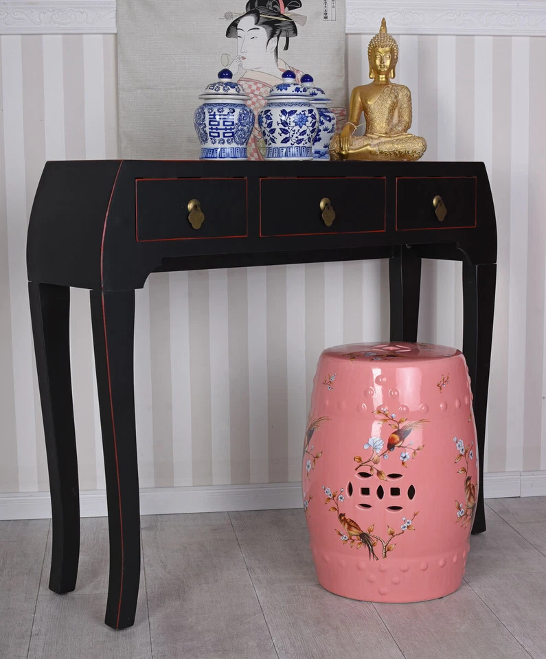 Gartenhocker Porzellan Hocker China Sitzhocker Vögel Keramikhocker Rosa Pouf - Bild 3 von 4