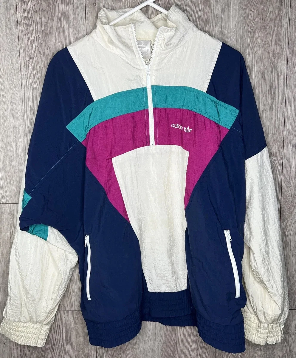 Vtg Adidas 80s 90s 1/4 Zip Windbreaker Track Jacket Multicolor Women's L /  XL ?