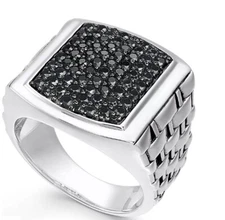 1.10CT Round Cut Onyx & Sapphire With Break Wall Texture Design Signet Men Ring