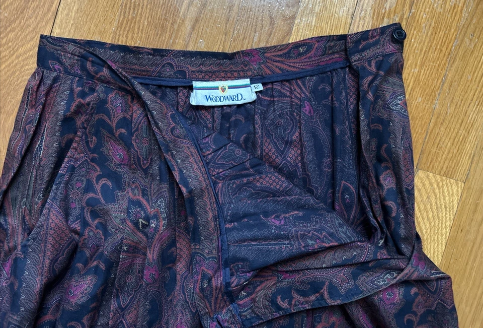 Maxi Falda Vintage Woodward Años 60/70 100% Algodón Plisada Estampado Paisley Talla 12 Foto 4 de 4