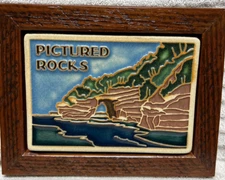 Pewabic Custom Framed Reclaimed Wood Pictured Rocks Decorative Tile