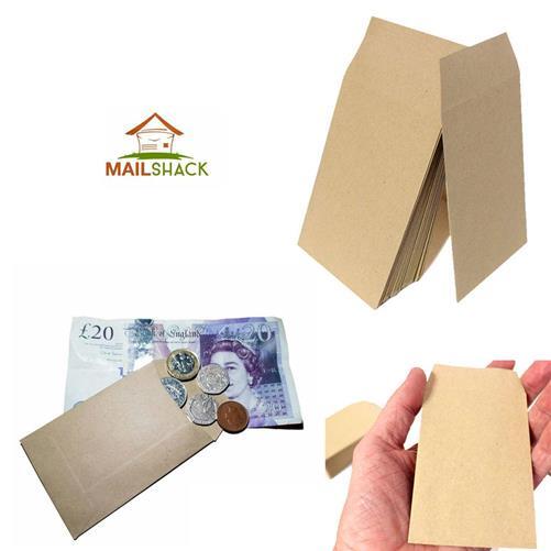 Small Brown Manilla Wage Envelopes 98 x 67mm Plain Self-Seal Packaging Option