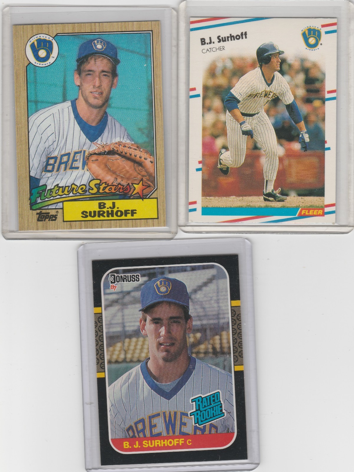 B.J. Surhoff Baseball 3 Card Lot Fleer Topps Donruss Brewers