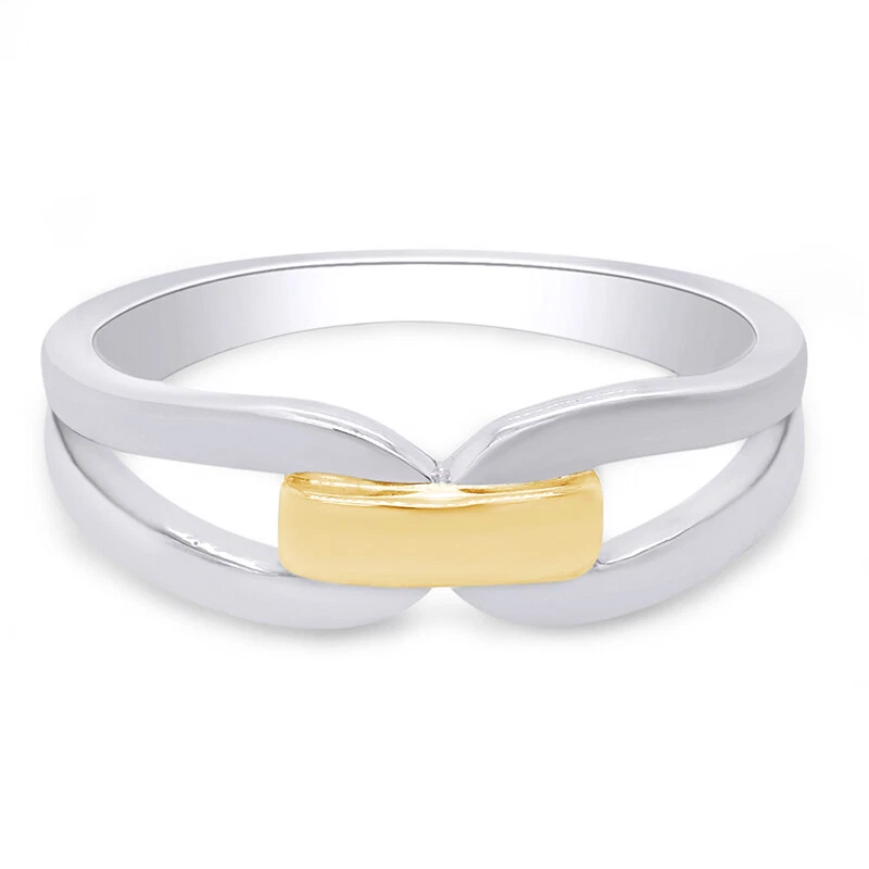 Anillo de oro con banda de enlace duradero enchapado en oro de 14 k de ley Foto 3 de 4