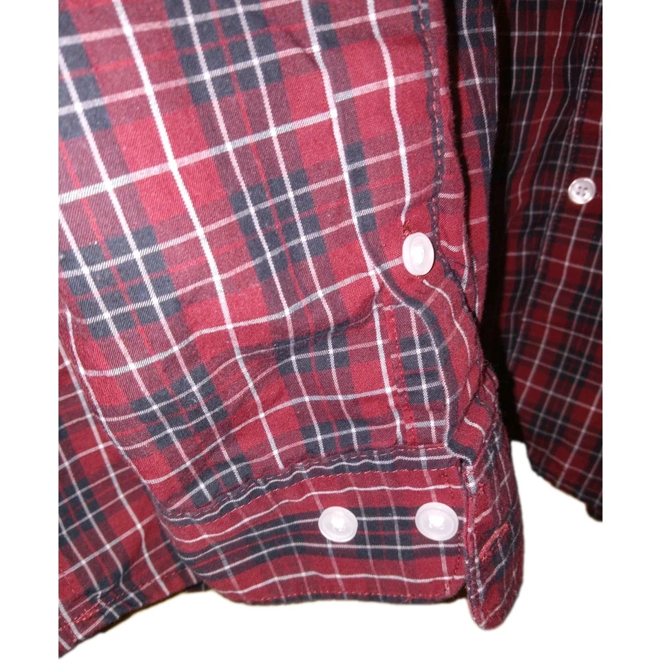 Camisa de algodón Claiborne elástica 3XL con botones manga larga granate a cuadros alta para hombre Foto 3 de 4