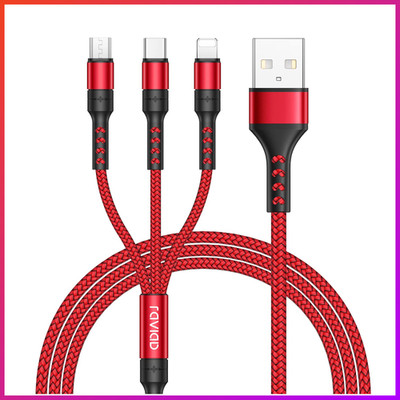 3-in-1 USB Kabel Nylon für iPhone, Android, Typ C, Micro USB - 3m