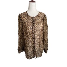J.Crew Collection Leopard Print 100 Silk Chiffon Button Down Sheer Top Work 12