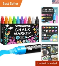 10 Colors Jumbo Window Chalk Markers - Non-Toxic 3-in-1 Nib for Art Projects