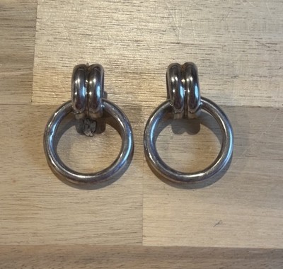 925 Sterling Silver Signed FMC Italy Doorknocker Drop Earrings 11g