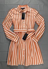 Girl s Polo Ralph Lauren Striped Poplin Shirt Dress Size 10 New/Tag Orange/White