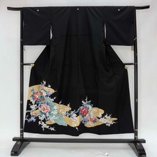 Japanese Kimono polyester wedding kimono Black tomesode "kurotomesode" 4956