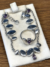 Set Amethyst Armband Ohrringe Ring 925 echtes Silber