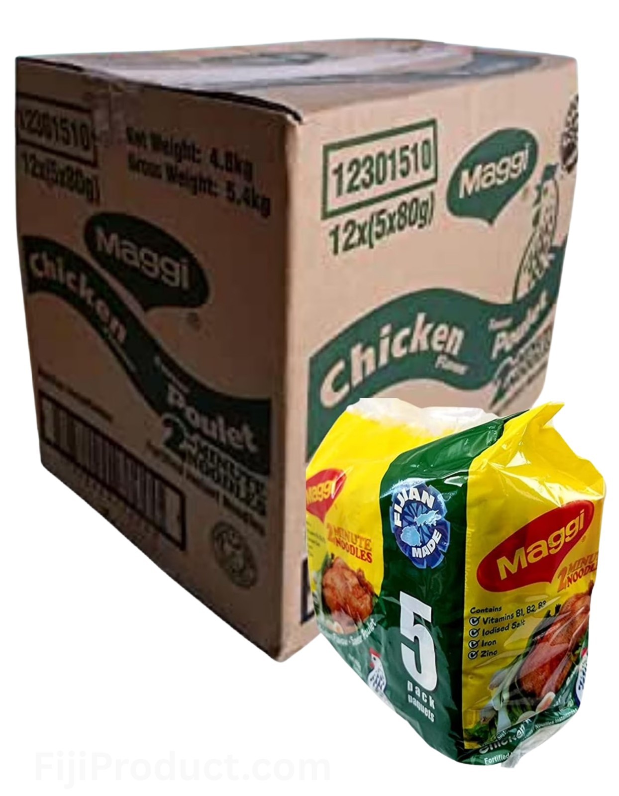 Instant 2 Minute Maggi Noodles - Chicken Flavor with Seasonings 12x 5 Packs 80g