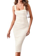 Damen 2025   Figurbetontes Midikleid Urlaub Ärmellos Rippstrick Ges9522