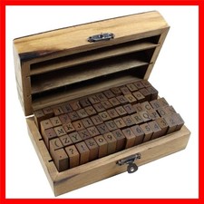 70-Piece Wooden Stamp Set with Alphabet  Numbers in Storage Box