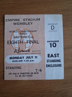 1966 WORLD CUP TICKET ENGLAND v URUGUAY at WEMBLEY