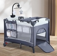 One-click Travel Cot Convertible Foldable Baby Bedside Sleeper Changer w/Mattres
