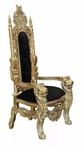 Throne Chair Lazarus  - Wedding Chair - Gold Leaf and Black Velvet Upholstery 